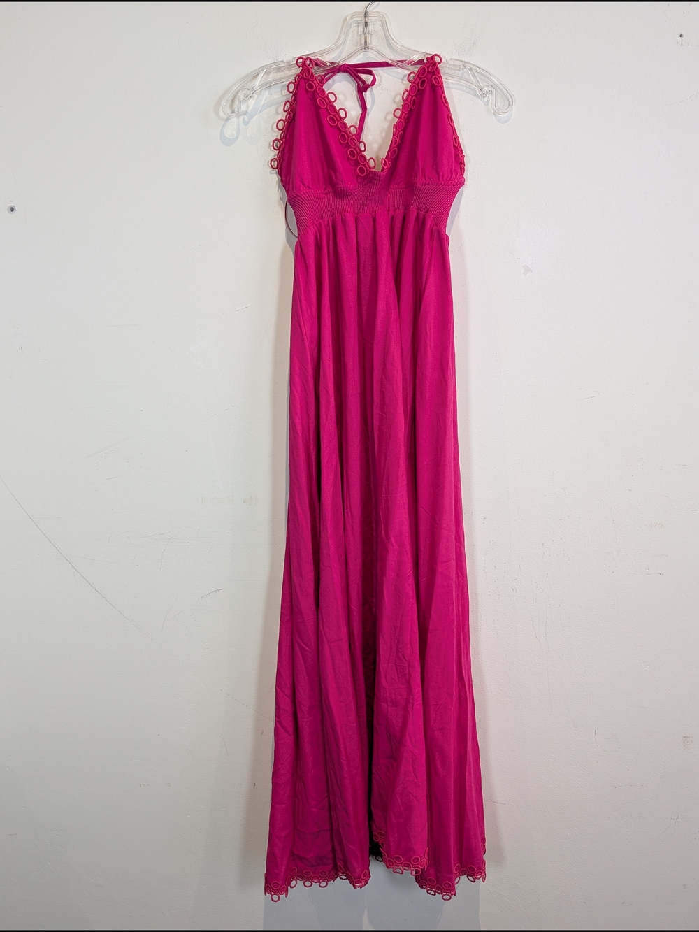 Peixoto Zoe Hot Pink Maxi Dress with Crochet Trim, Size M